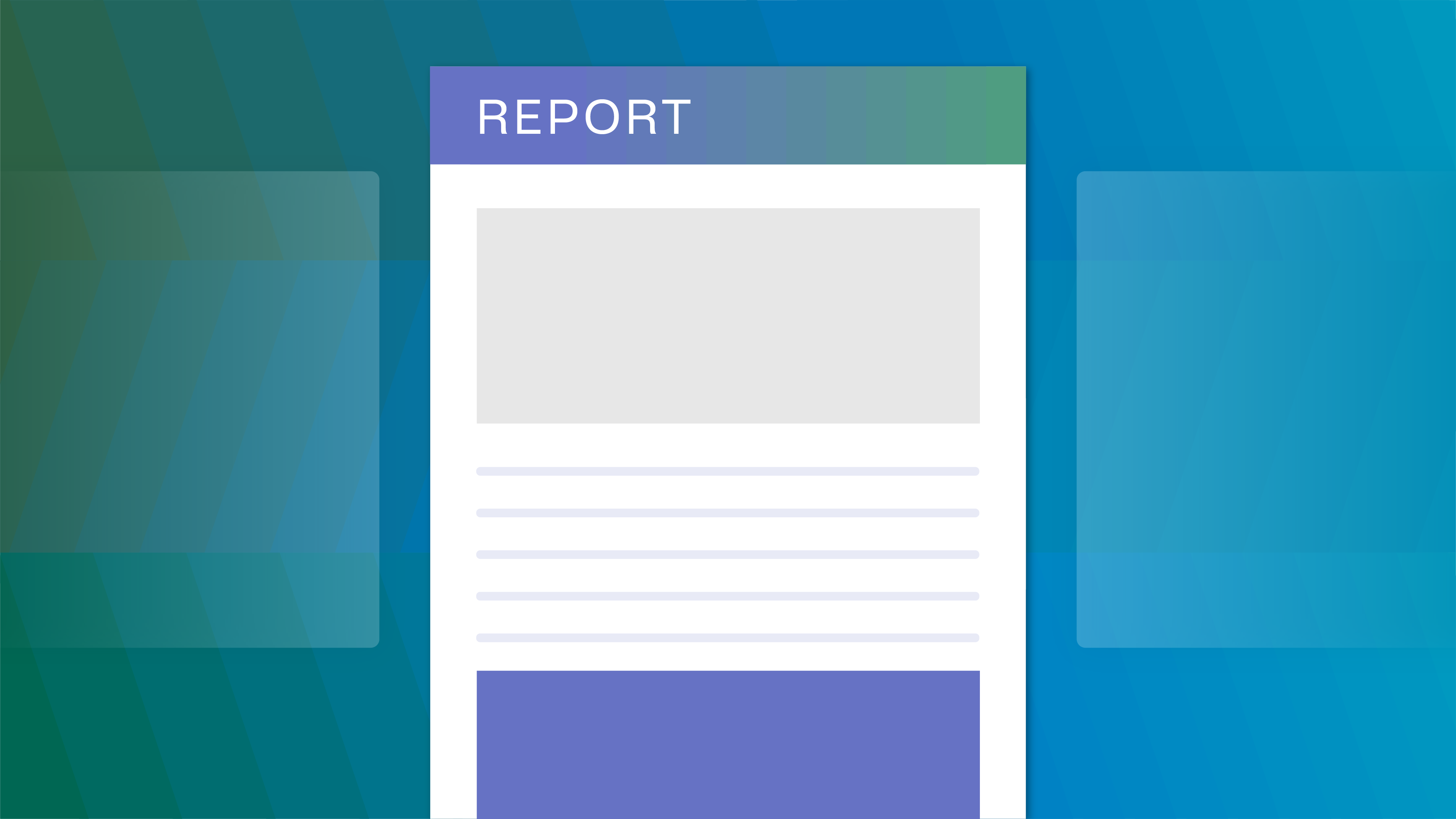Illustration of a report atop a multi gradient blue background
