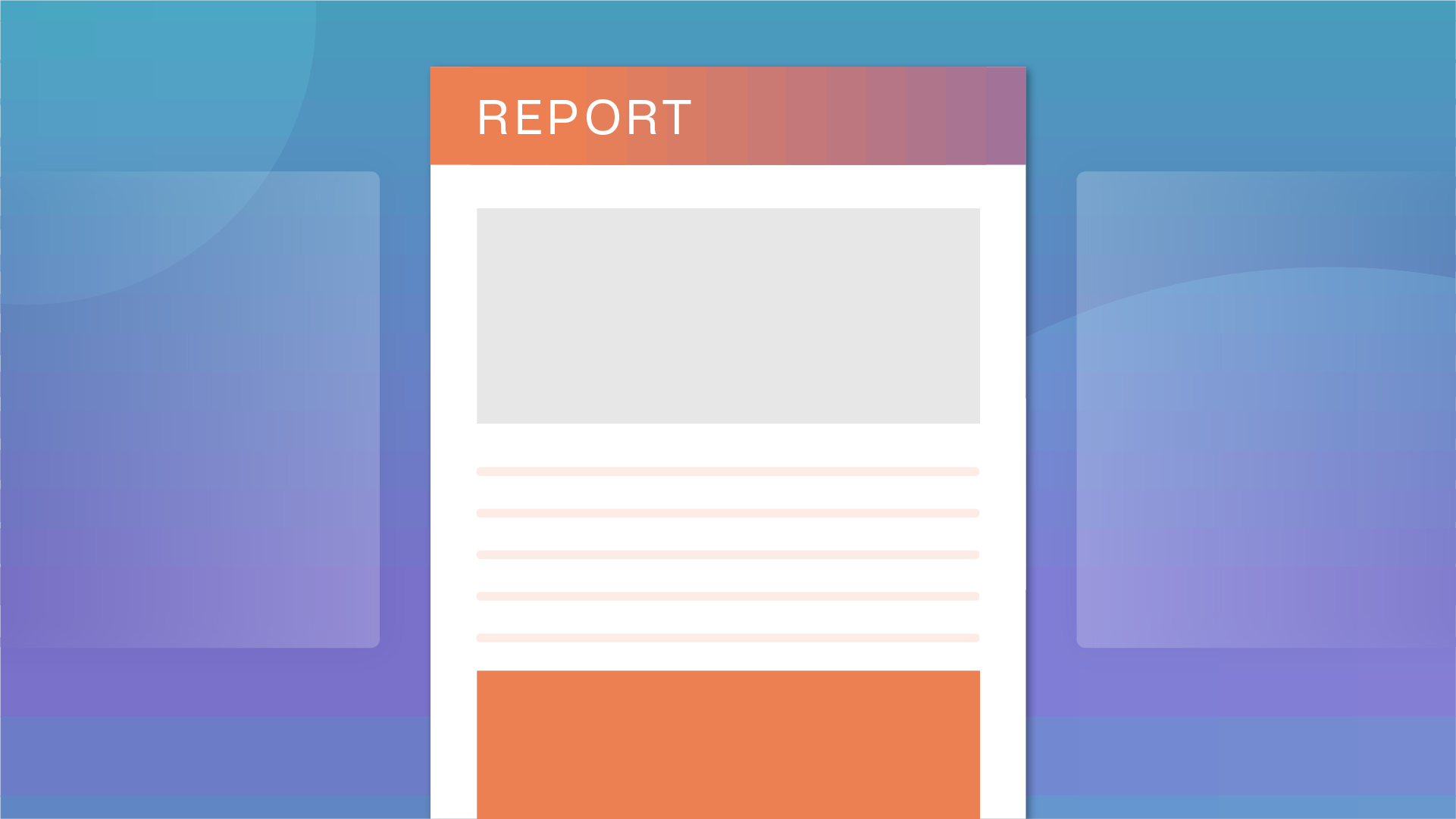 Illustration of a report atop a multi gradient purple background