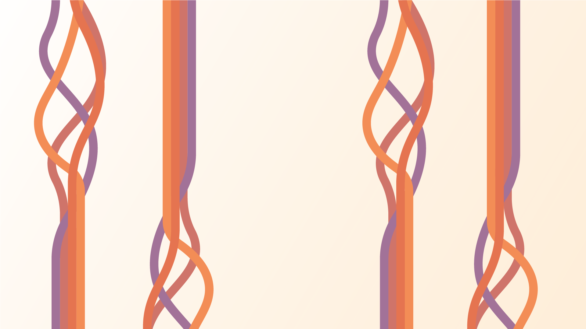 A mix of orange and purple verical lines separating and converging at different points