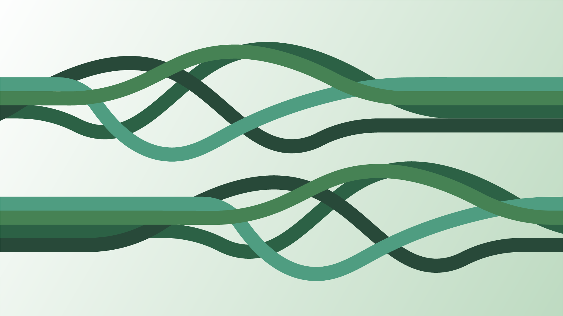 Different shades of green lines extending and separating at different points