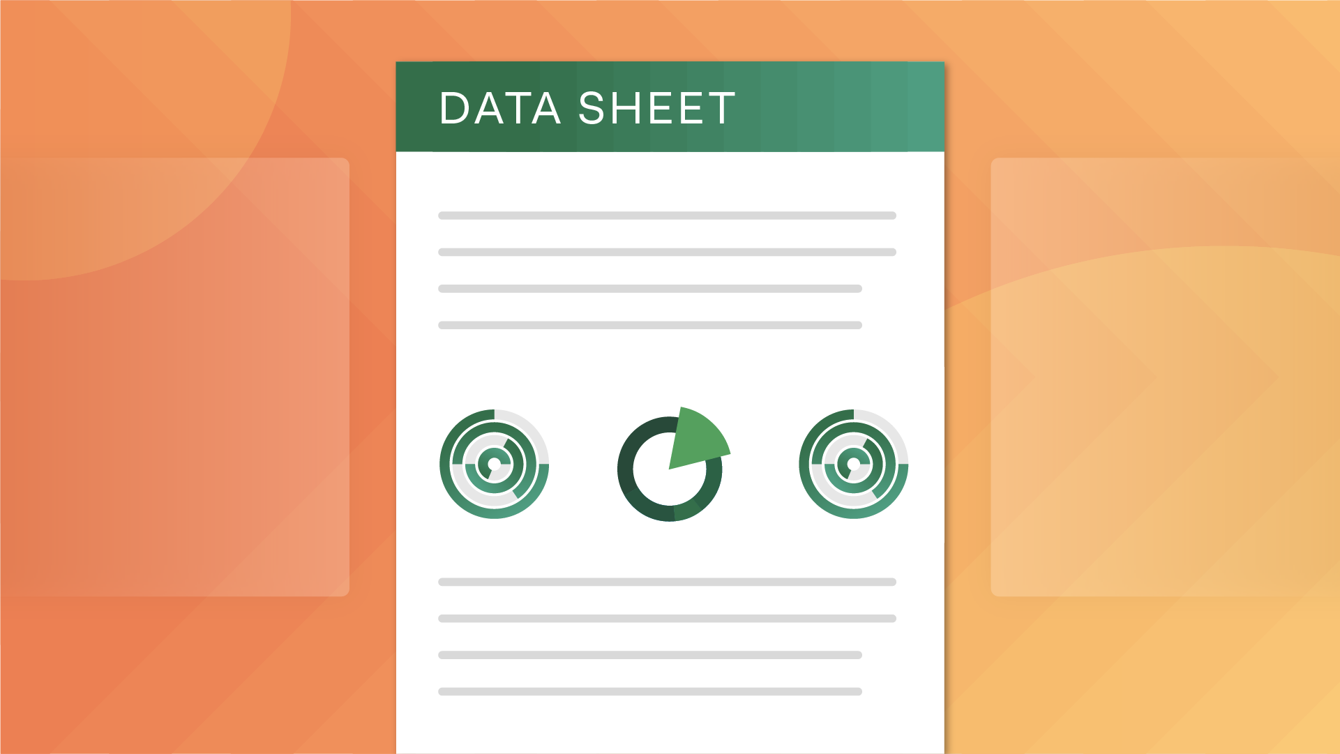 White document icon with "Resource Data Sheet" written on it and some generic pie graphs on a multi gradient orange background
