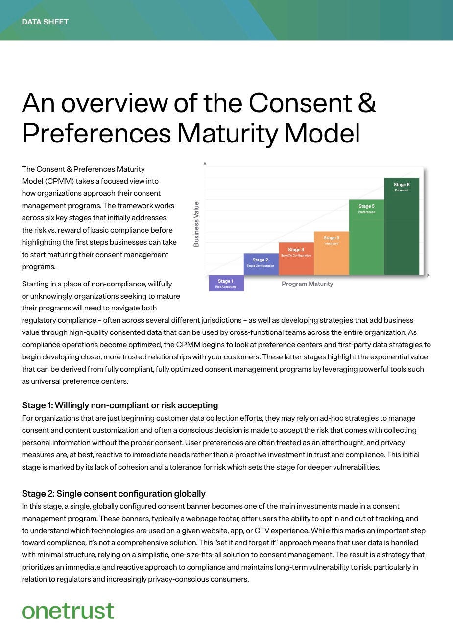 An overview of the Consent & Preferences Maturity Model data sheet