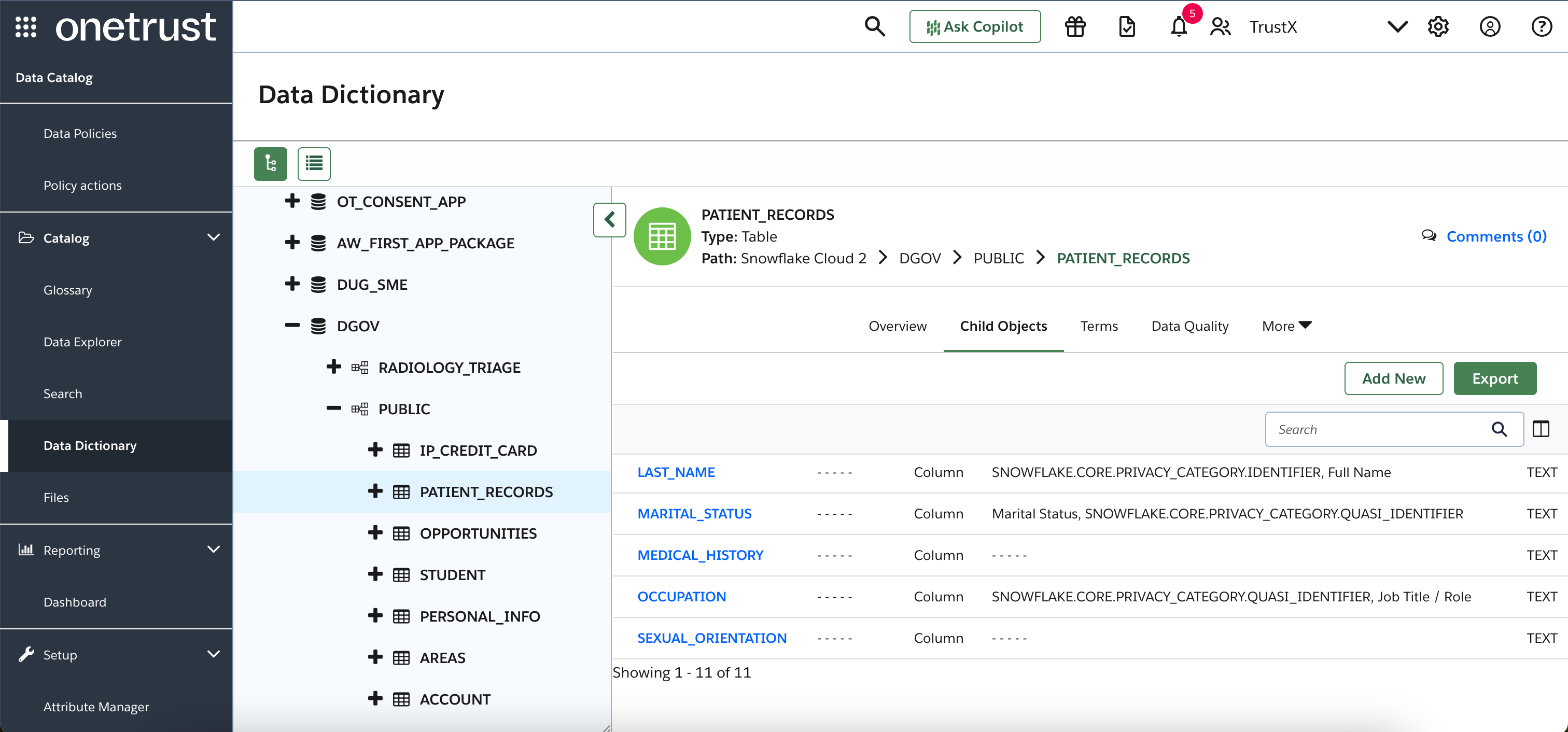 Overview of how the OneTrust user navigates the Snowflake metadata and the assigned tag